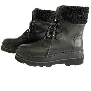ASH SIBERIA BLACK LEATHER SHEARLING LACE UP WINTER BOOTS - 37 (6)